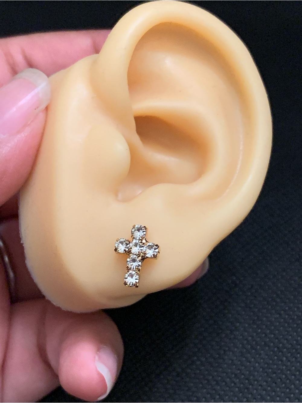 New Rhinestone Cross Gold Plated Stud Earrings
